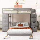 Bellemave® Twin over Full Bunk Bed with 3 - Layer Shelves, Drawers and Storage Stairs - Bellemave